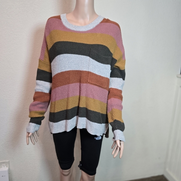 Madewell Thompson Striped Colorblock Crewneck Pocket Sweater Cotton Cozy  Medium - Picture 5 of 11